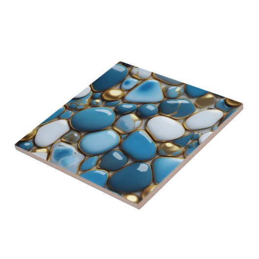 青エレガント色の白と金ゴールドアクセントの小石 タイル (側面)