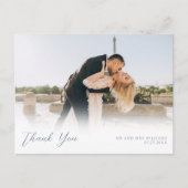 青エレガント色の結婚サンキューカード写真はがき ポストカード (正面)