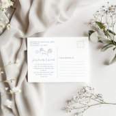 青エレガント色の結婚サンキューカード写真はがき ポストカード