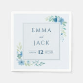 青エレガント色の緑の名と日結婚付 スタンダードカクテルナプキン (正面)