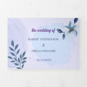 青エレガント色の美パーソナライズされた結婚学 三つ折り招待状 (カバー)