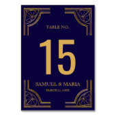 青エレガント色の華美金ゴールド結婚のテーブル番号 テーブルナンバー (正面)