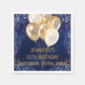 青エレガント色の金ゴールドと白いバきらめくルーン スタンダードカクテルナプキン (正面)