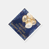 青エレガント色の金ゴールドと白いバきらめくルーン スタンダードカクテルナプキン (角)