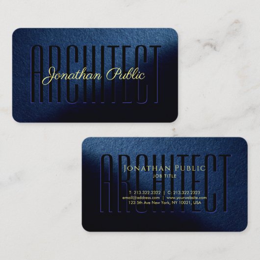青エレガント色の金ゴールドカスタム文字スクリプトアーキテクト 名刺 (正面/裏面)