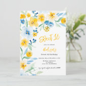 青エレガント色の黄色のフローラ水の色の甘い16 招待状 (スタンド正面)