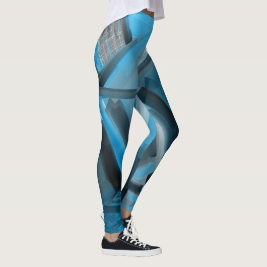 青エレガント色の黒抽象芸術アートモダン図形 レギンス (右)