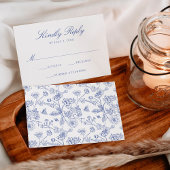 青エレガント色チノイビクトリアンセリ結婚フローラ 出欠カード