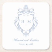 青エレガント色チノワセリーのバードク結婚スト スクエアペーパーコースター (正面)