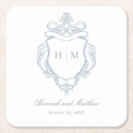 青エレガント色チノワセリーのバードク結婚スト スクエアペーパーコースター (正面)