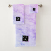 青エレガント色ピンクと紫のテクスチャグラデーション付き大理石 バスタオルセット (インサイチュ)