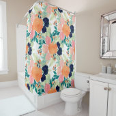 青エレガント色ピンクのオレンジ色の花水色フローラ シャワーカーテン (インサイチュ)