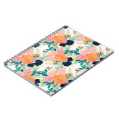 青エレガント色ピンクのオレンジ色の花水色フローラ ノートブック (左側)