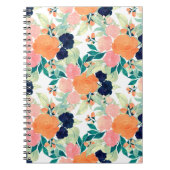 青エレガント色ピンクのオレンジ色の花水色フローラ ノートブック (正面)