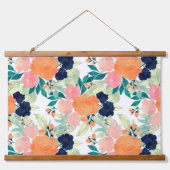 青エレガント色ピンクのオレンジ色の花水色フローラ 吊り下げ型タペストリー (正面)