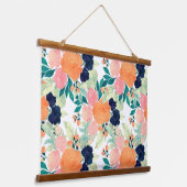 青エレガント色ピンクのオレンジ色の花水色フローラ 吊り下げ型タペストリー (傾斜あり)