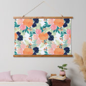 青エレガント色ピンクのオレンジ色の花水色フローラ 吊り下げ型タペストリー (寝室)