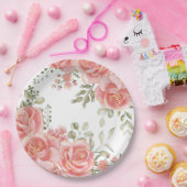 青エレガント色ピンクのフローラ金ゴールドトリム水色 ペーパープレート (パーティー)