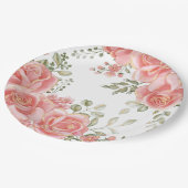 青エレガント色ピンクのフローラ金ゴールドトリム水色 ペーパープレート (アングル)