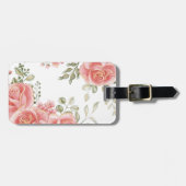 青エレガント色ピンクのフローラ金ゴールドトリム水色 ラゲッジタグ (正面横)