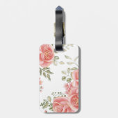 青エレガント色ピンクのフローラ金ゴールドトリム水色 ラゲッジタグ (裏面縦)