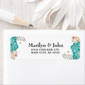 青エレガント色ピンクベージュ水彩花 ラベル (インサイチュ)