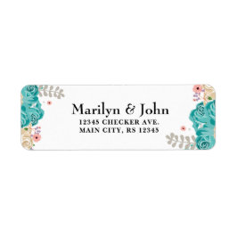 青エレガント色ピンクベージュ水彩花 ラベル