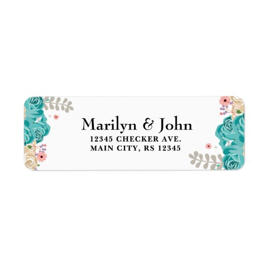 青エレガント色ピンクベージュ水彩花 ラベル (正面)