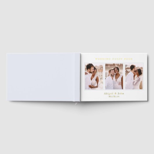 青エレガント色フォトコラージュ結婚ズ ゲストブック (全面)