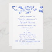 青エレガント色フローラブライダルシャワーホスト 招待状 (正面/裏面)