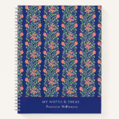 青エレガント色フローラヴィンテージストライプの ノートブック (正面)