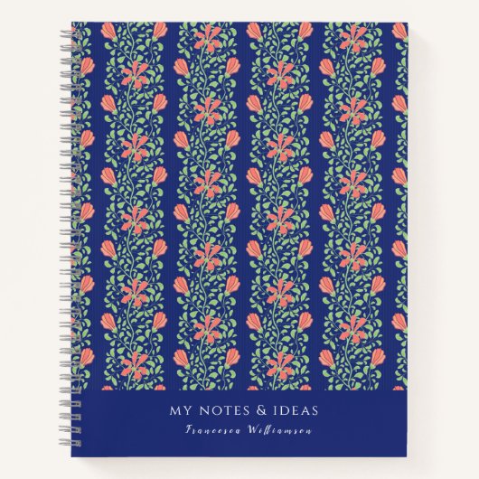 青エレガント色フローラヴィンテージストライプの ノートブック (正面)