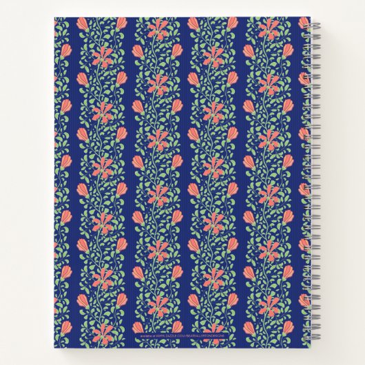 青エレガント色フローラヴィンテージストライプの ノートブック (裏面)