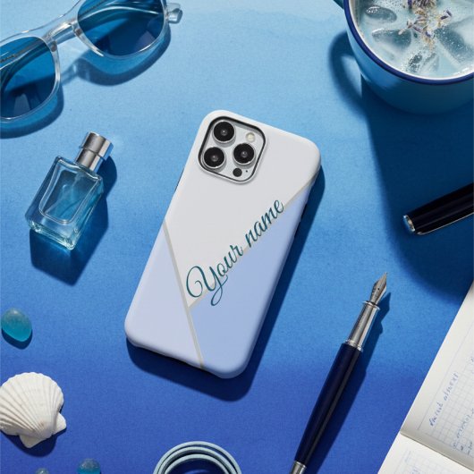 青エレガント色ブロック名前をカスタムする Case-Mate iPhoneケース