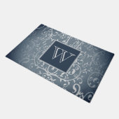 青エレガント色モノグラム様式 ドアマット (アングル)