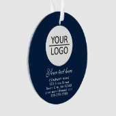 青エレガント色ロゴの追加カスタム文字プロモーション オーナメント (正面)