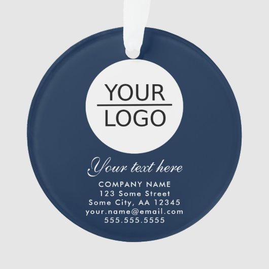 青エレガント色ロゴの追加カスタム文字プロモーション オーナメント (正面)