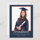 青エレガント色写真卒業パーティー 招待状 (正面)