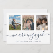 青エレガント色多光婚約した発表 案内状 (正面)