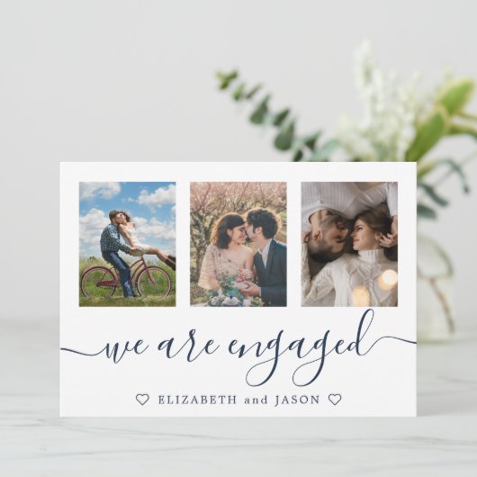 青エレガント色多光婚約した発表 案内状 (スタンド正面)