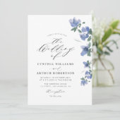 青エレガント色水色開花結婚 招待状 (スタンド正面)