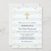 青エレガント色第1聖餐会招待状 招待状 (正面)