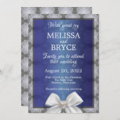 青エレガント色結婚式招待状 招待状 (正面/裏面)