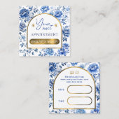 青エレガント色花アポイントメントカード スクエア名刺 (正面/裏面)