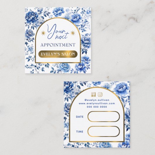 青エレガント色花アポイントメントカード スクエア名刺 (正面/裏面)