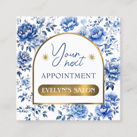 青エレガント色花アポイントメントカード スクエア名刺 (正面)