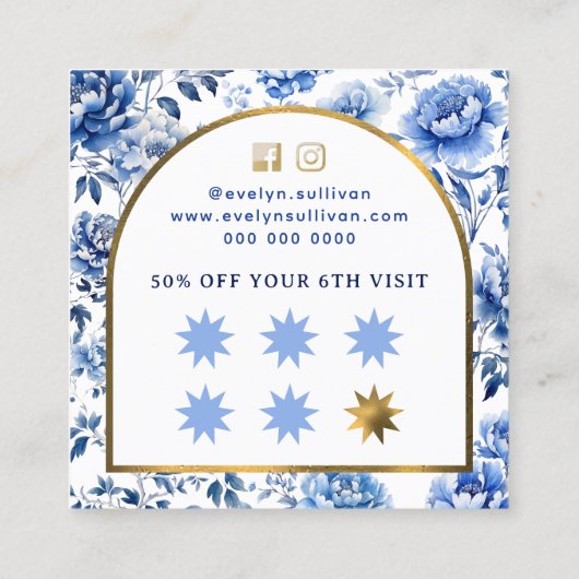 青エレガント色花ロイヤリティカード スクエア名刺 (裏面)