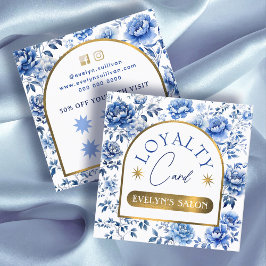 青エレガント色花ロイヤリティカード スクエア名刺