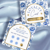 青エレガント色花ロイヤリティカード スクエア名刺