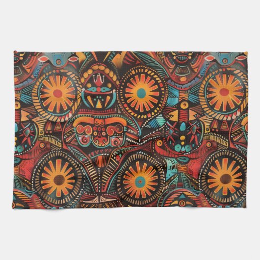 青エレガント色"時代のない先祖のインプリント"織りKi キッチンタオル (横)